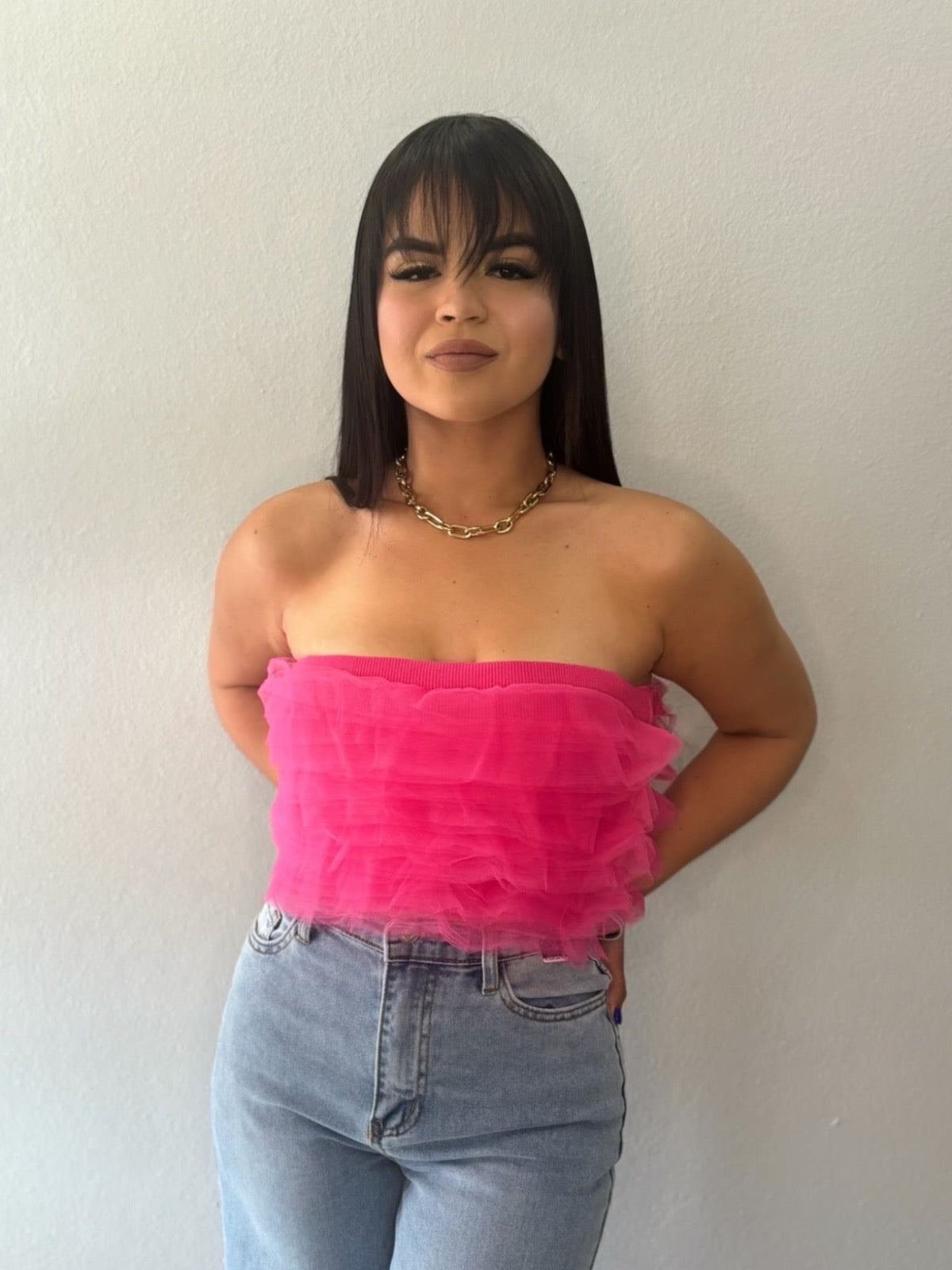 RUFFLE TULLE TUBE TOP