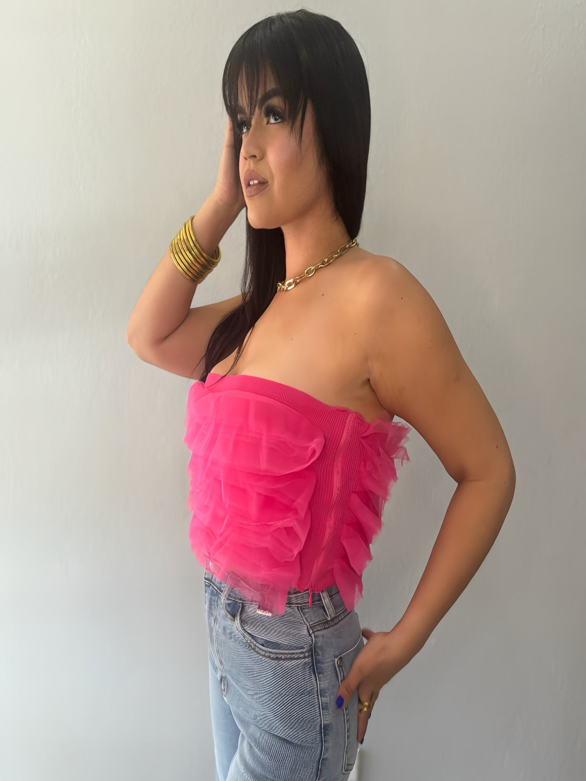 RUFFLE TULLE TUBE TOP