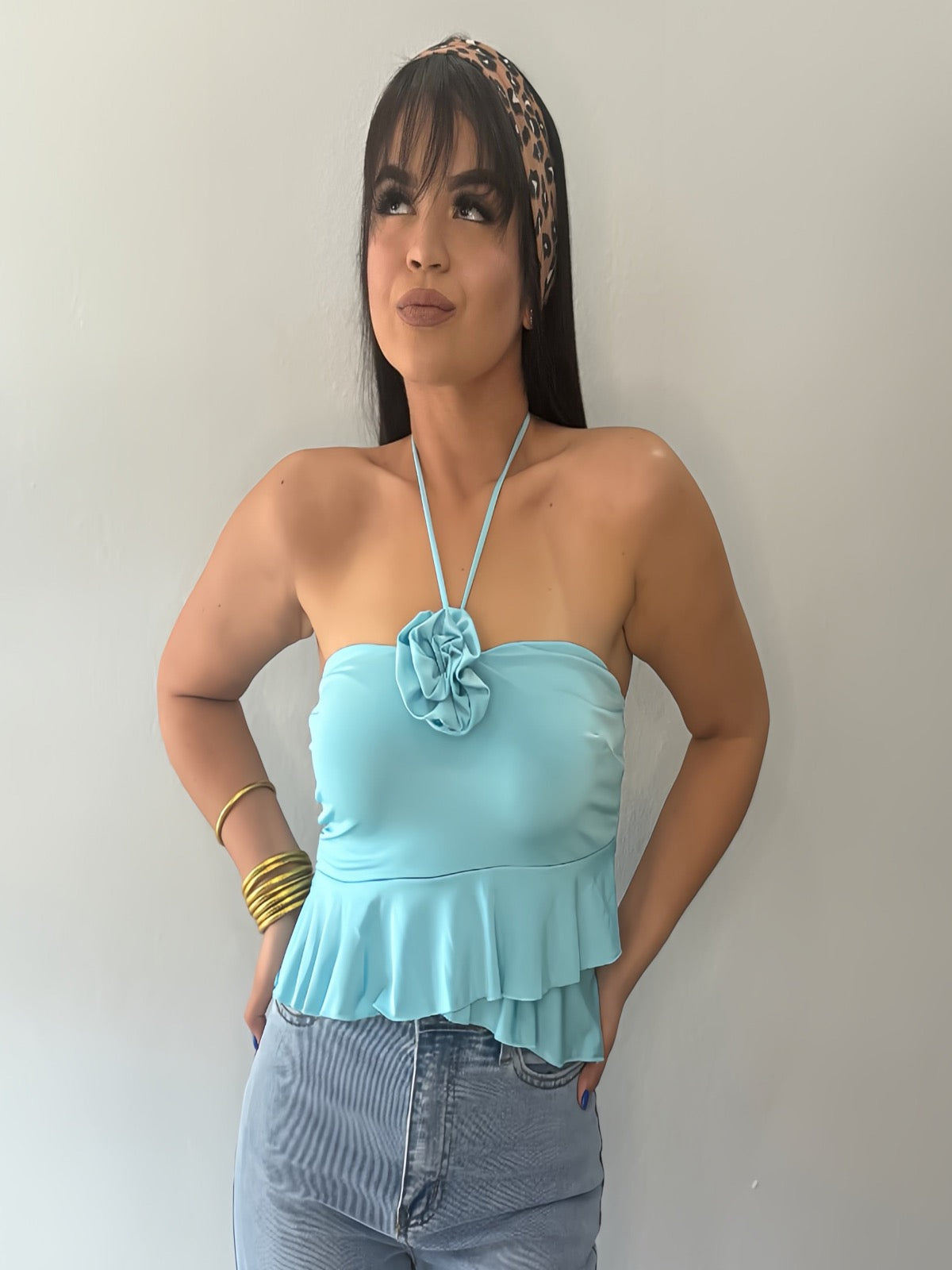 Rosette Peplum Halter top