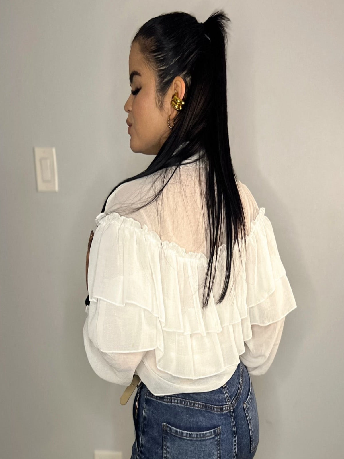 Ruffle front sheer blouse