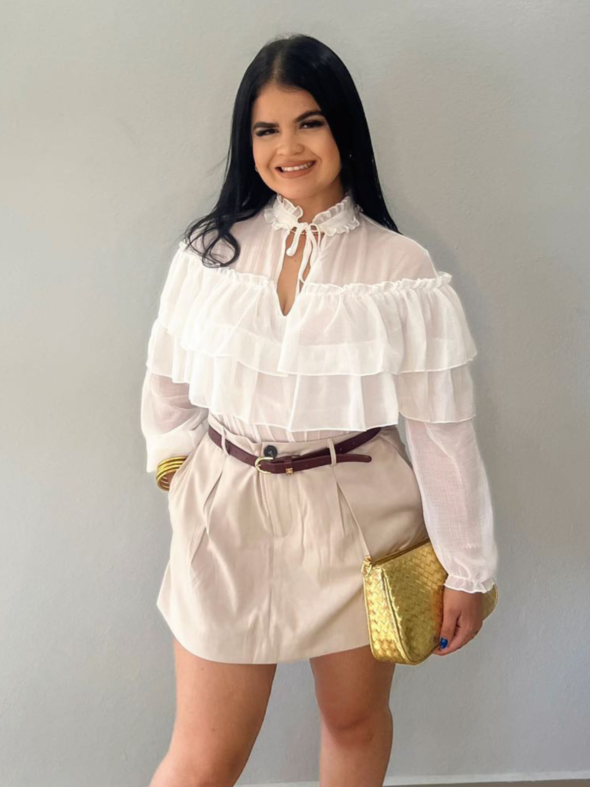 Ruffle front sheer blouse